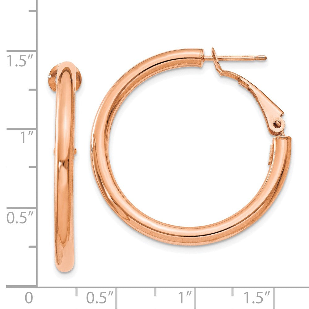 14k Rose Gold 32.5 mm Polished Round Omega Back Hoop Earrings (3.26 grams)