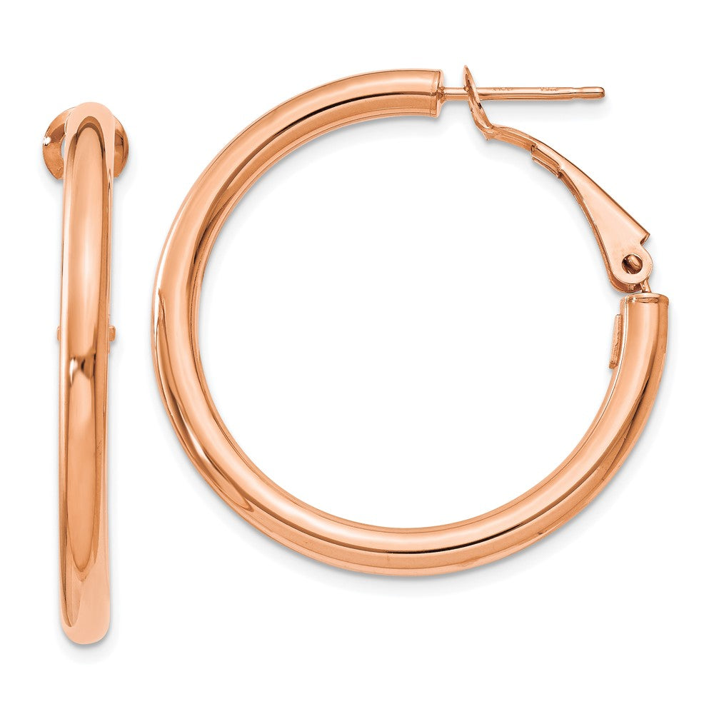14k Rose Gold 32.5 mm Polished Round Omega Back Hoop Earrings (3.26 grams)
