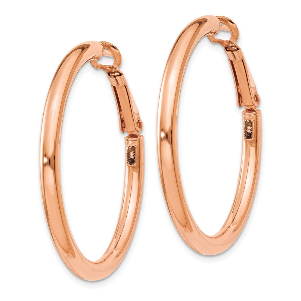 14k Rose Gold 36.75 mm Polished Round Omega Back Hoop Earrings (3.7 grams)