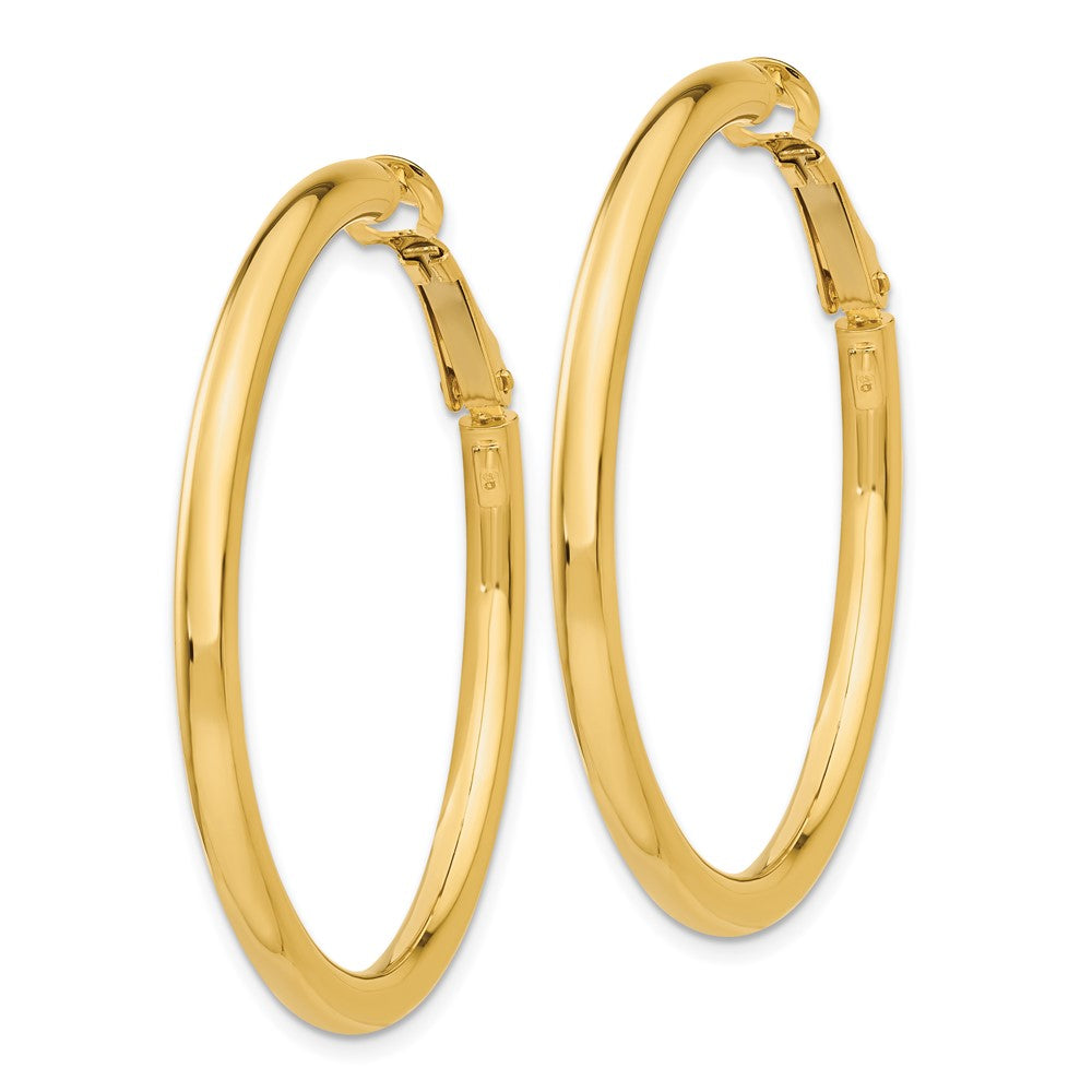 14k Yellow Gold 41.5 mm Polished Round Omega Back Hoop Earrings (4.28 grams)