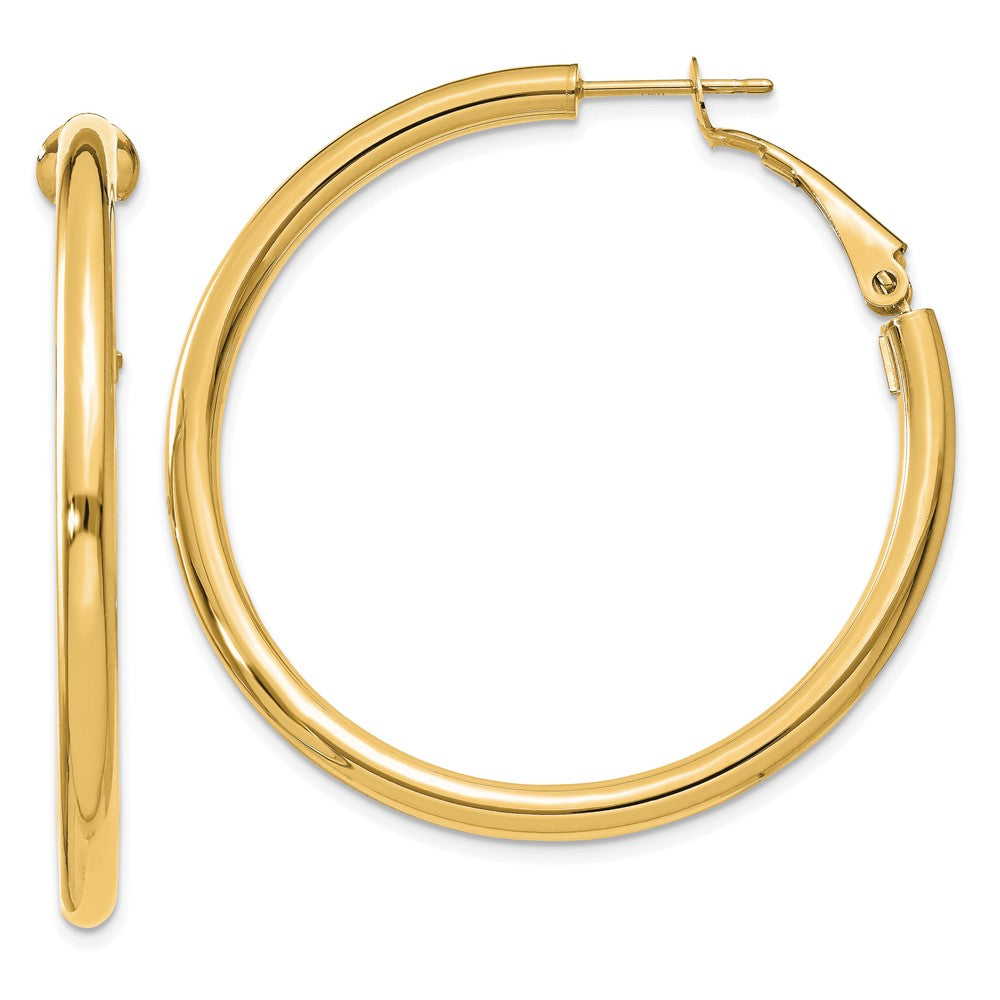 14k Yellow Gold 41.5 mm Polished Round Omega Back Hoop Earrings (4.28 grams)