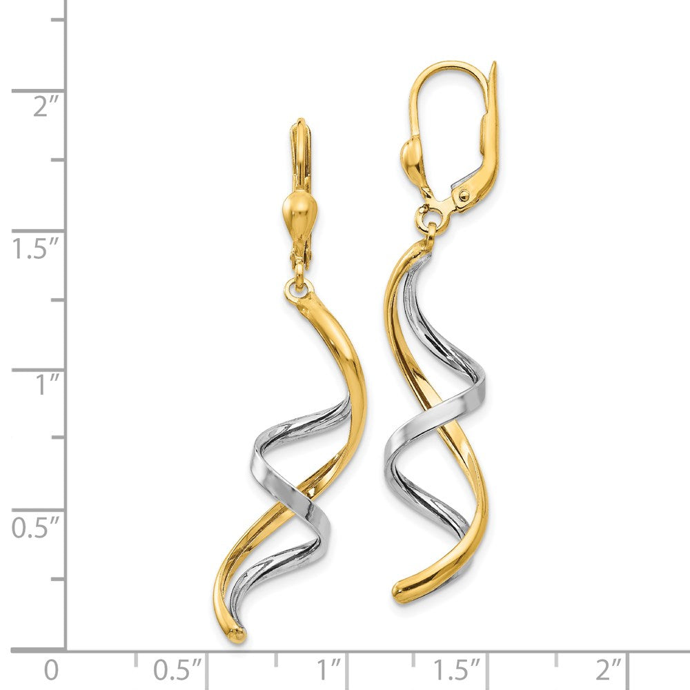 14k Two-tone 10 mm Two-tone Spiral Leverback Earrings (2.19 grams)