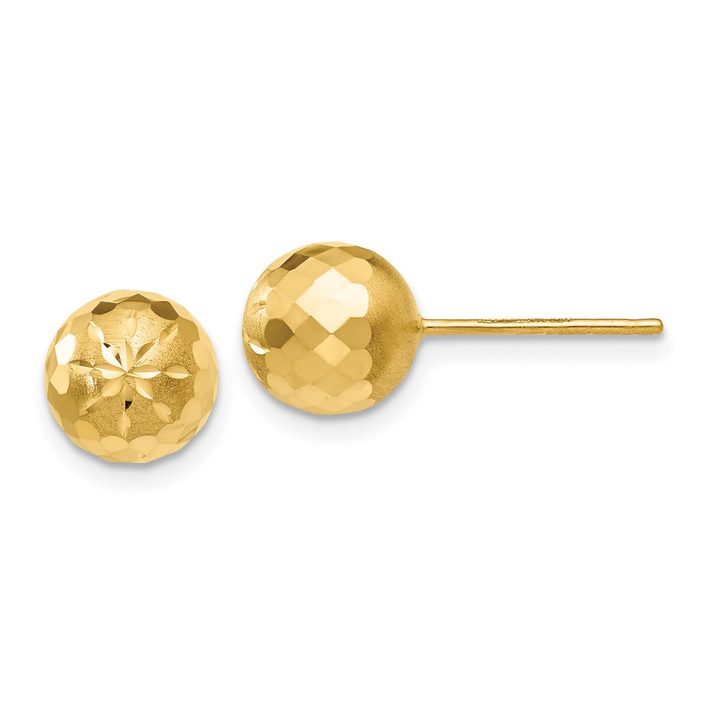 14k Yellow Gold 8 mm Diamond-cut Mirror Ball Post Earrings (1.24 grams)