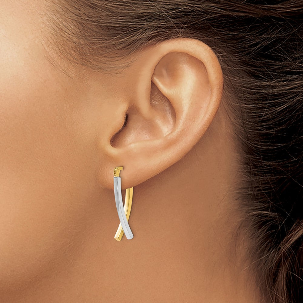 14k Two-tone 6 mm Two-tone Hinged Tube Earrings (1.62 grams)