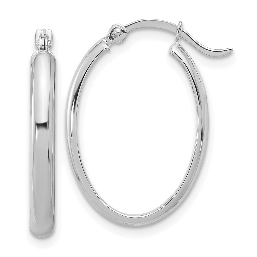 14k White Gold 3 mm Oval Hoop Earrings (1.69 grams)
