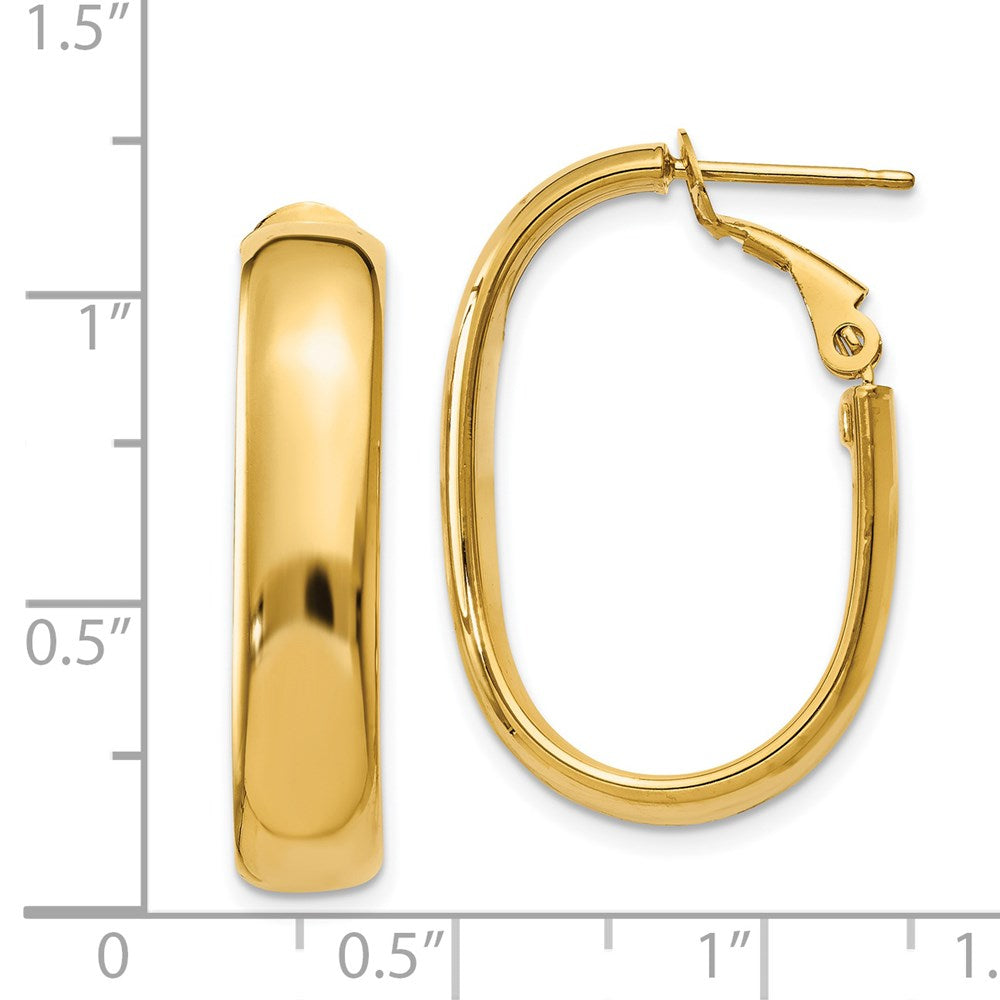 14k Yellow Gold 23.5 mm Oval Omega Back Hoop Earrings (2.92 grams)