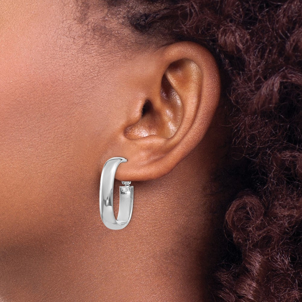 14k White Gold 23.5 mm Oval Omega Back Hoop Earrings (3 grams)