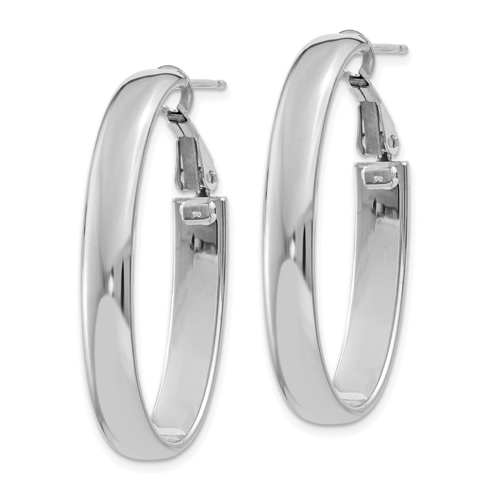 14k White Gold 19.25 mm Oval Omega Back Hoop Earrings (3.49 grams)