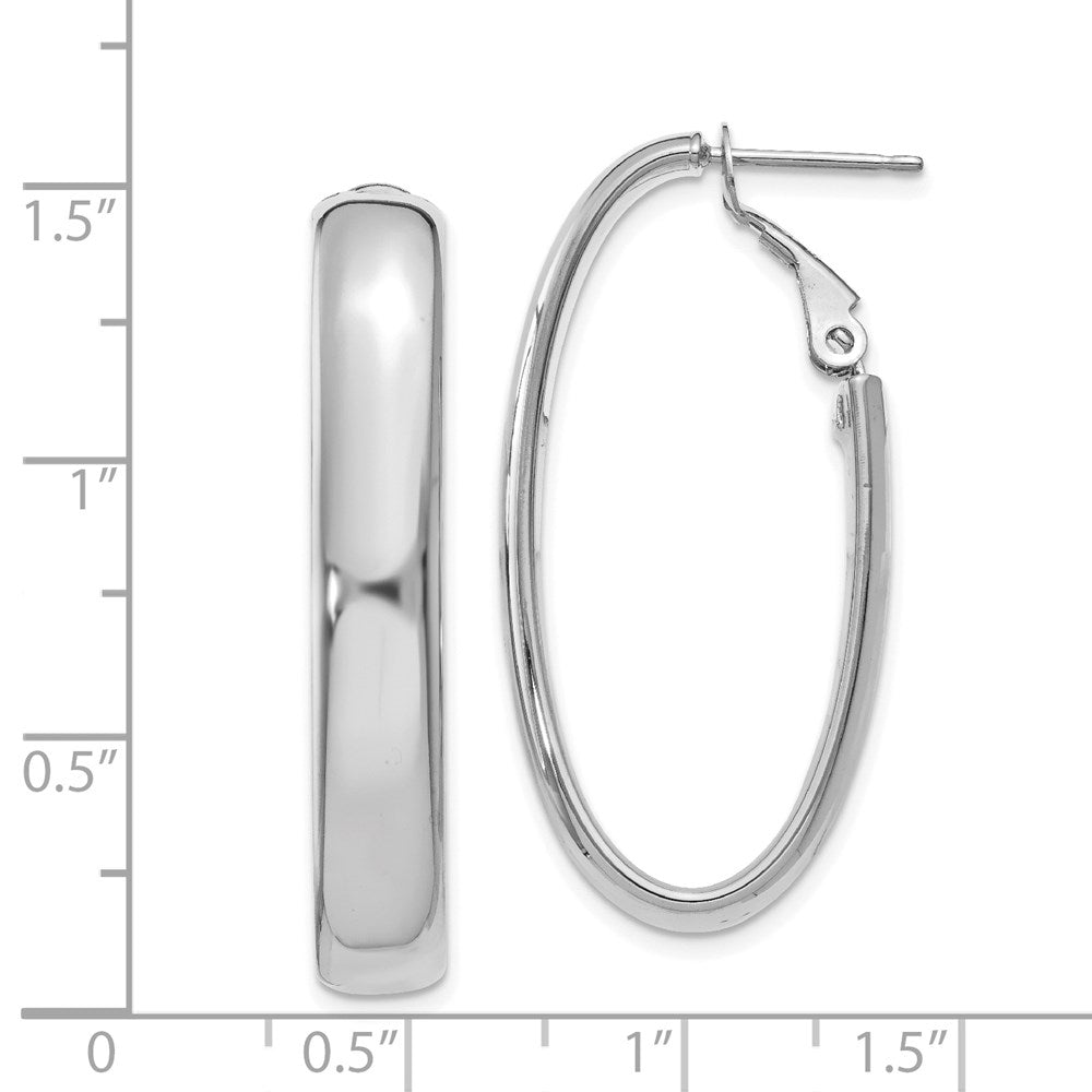 14k White Gold 19.25 mm Oval Omega Back Hoop Earrings (3.49 grams)