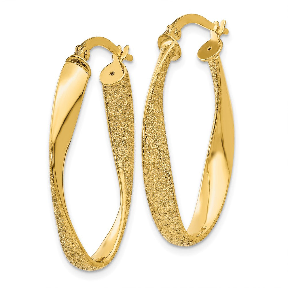14k Yellow Gold 4 mm 1ky Oval Twist Hoop Earrings (1.92 grams)