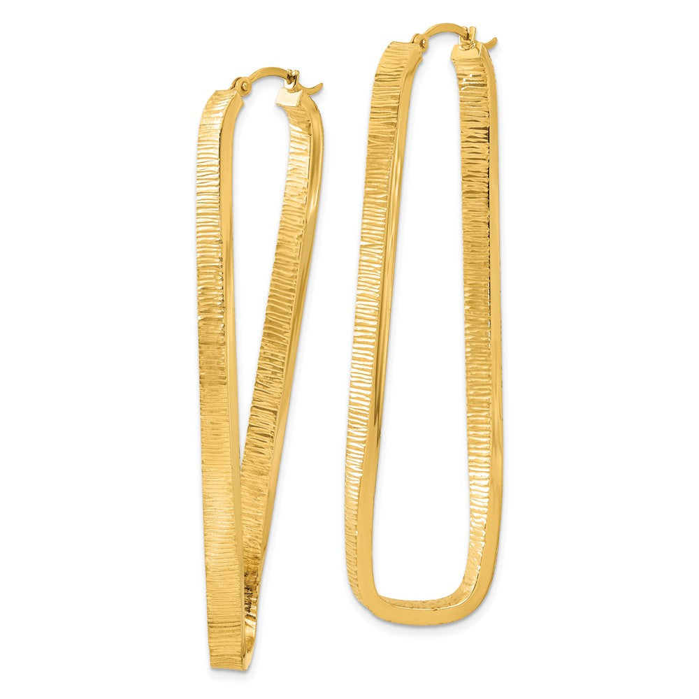 14k Yellow Gold 4 mm Textured Twisted Oval Hoop Earrings (4.94 grams)