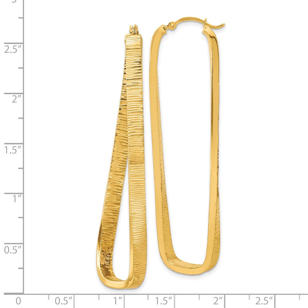 14k Yellow Gold 4 mm Textured Twisted Oval Hoop Earrings (4.94 grams)