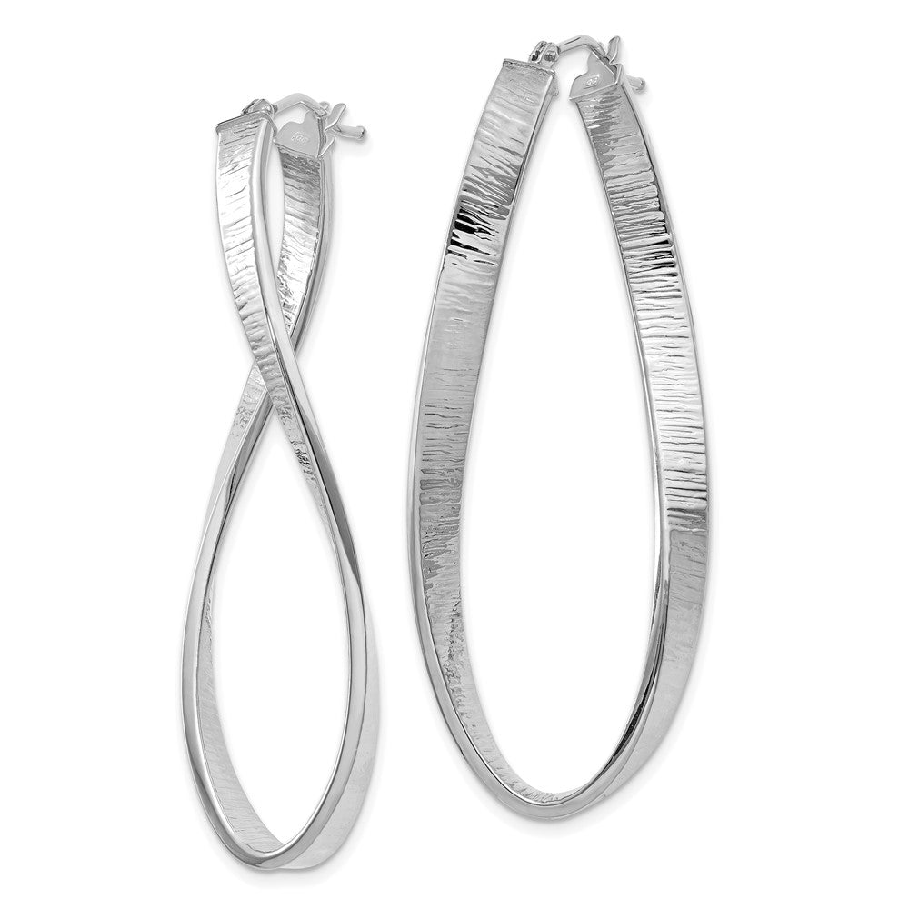 14k White Gold 4 mm Textured Twisted Oval Hoop Earrings (5.51 grams)