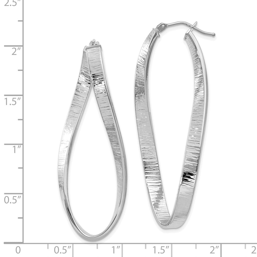 14k White Gold 4 mm Textured Twisted Oval Hoop Earrings (5.51 grams)
