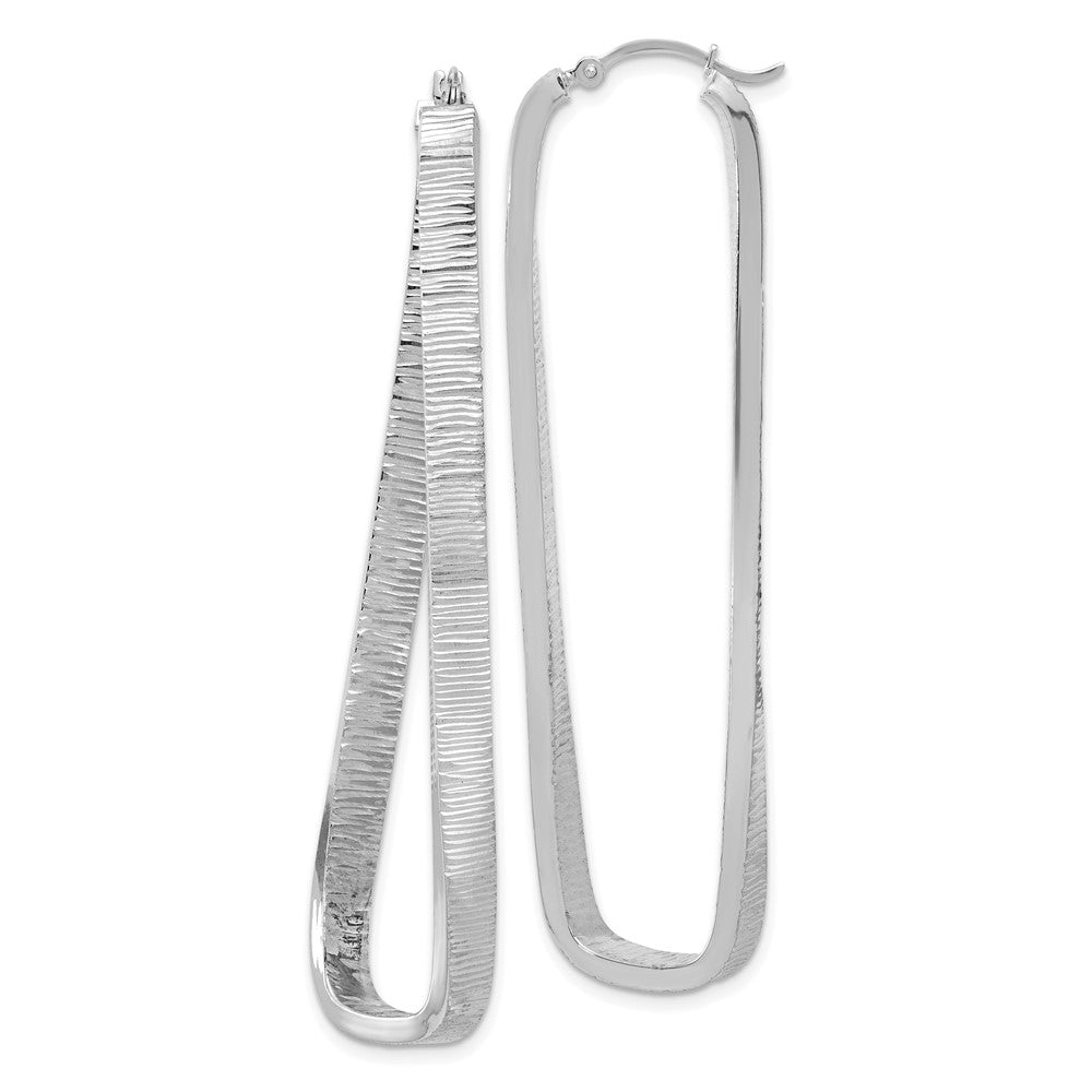 14k White Gold 4 mm Textured Twisted Oval Hoop Earrings (5.51 grams)