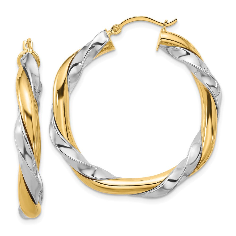 14k Yellow & Rhodium 5.5 mm Twisted Hoop Earrings (6.42 grams)