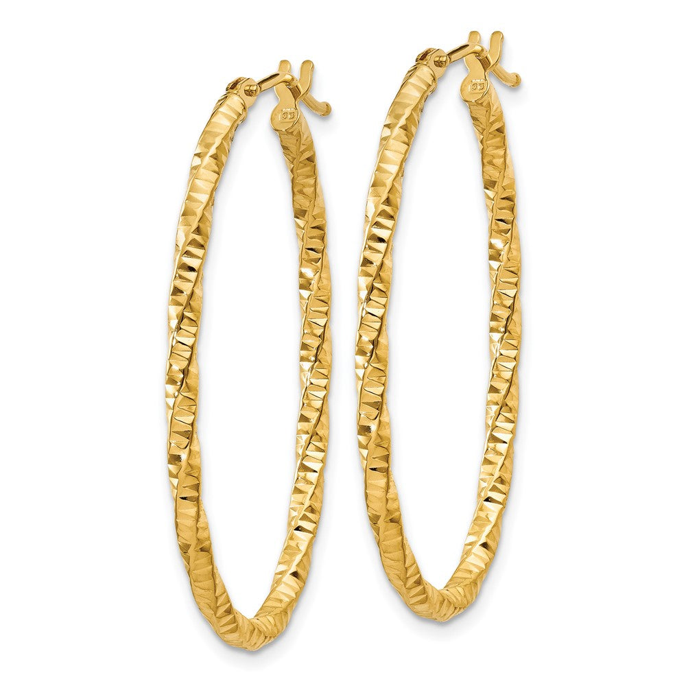 14k Yellow Gold 19.5 mm Diamond-cut Oval Hoop Earrings (1.28 grams)
