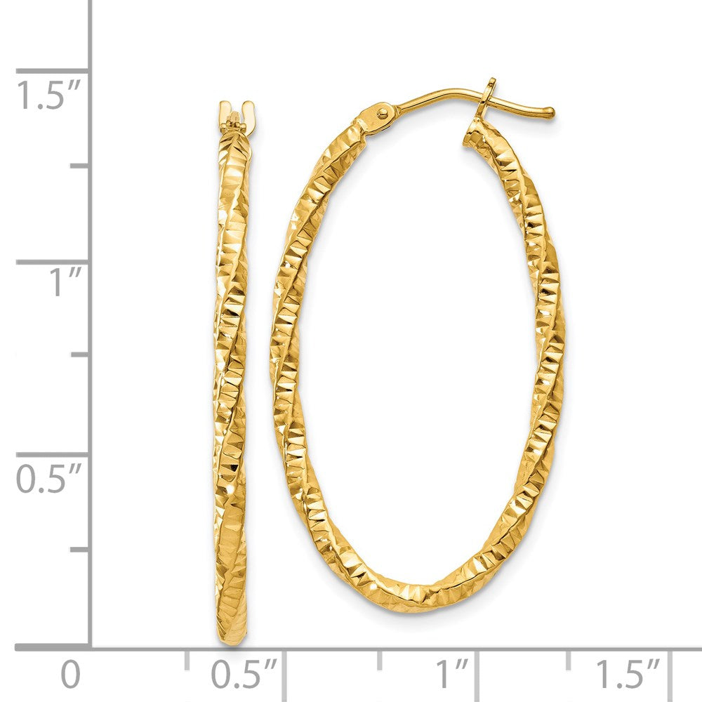 14k Yellow Gold 19.5 mm Diamond-cut Oval Hoop Earrings (1.28 grams)