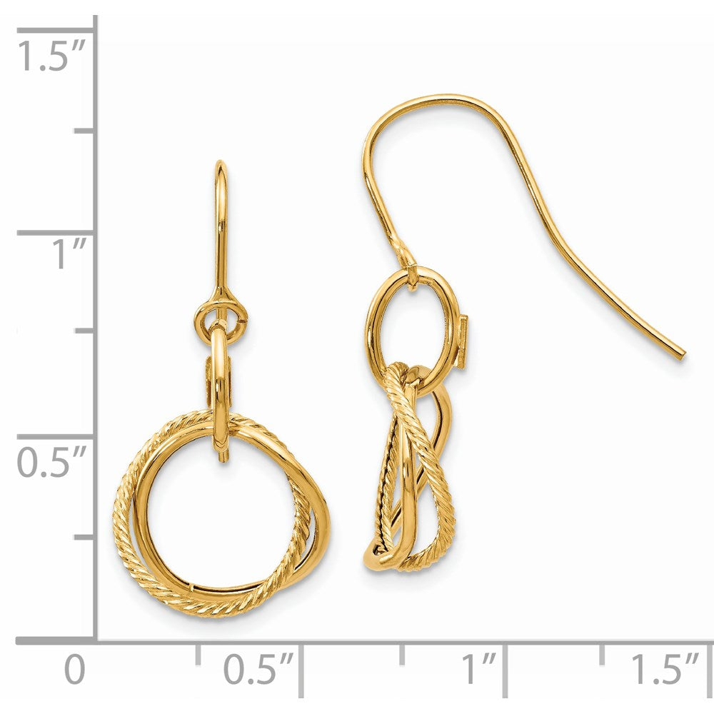 14k Yellow Gold 12 mm Small Twisted Circle Shepherd Hook Earrings (0.92 grams)