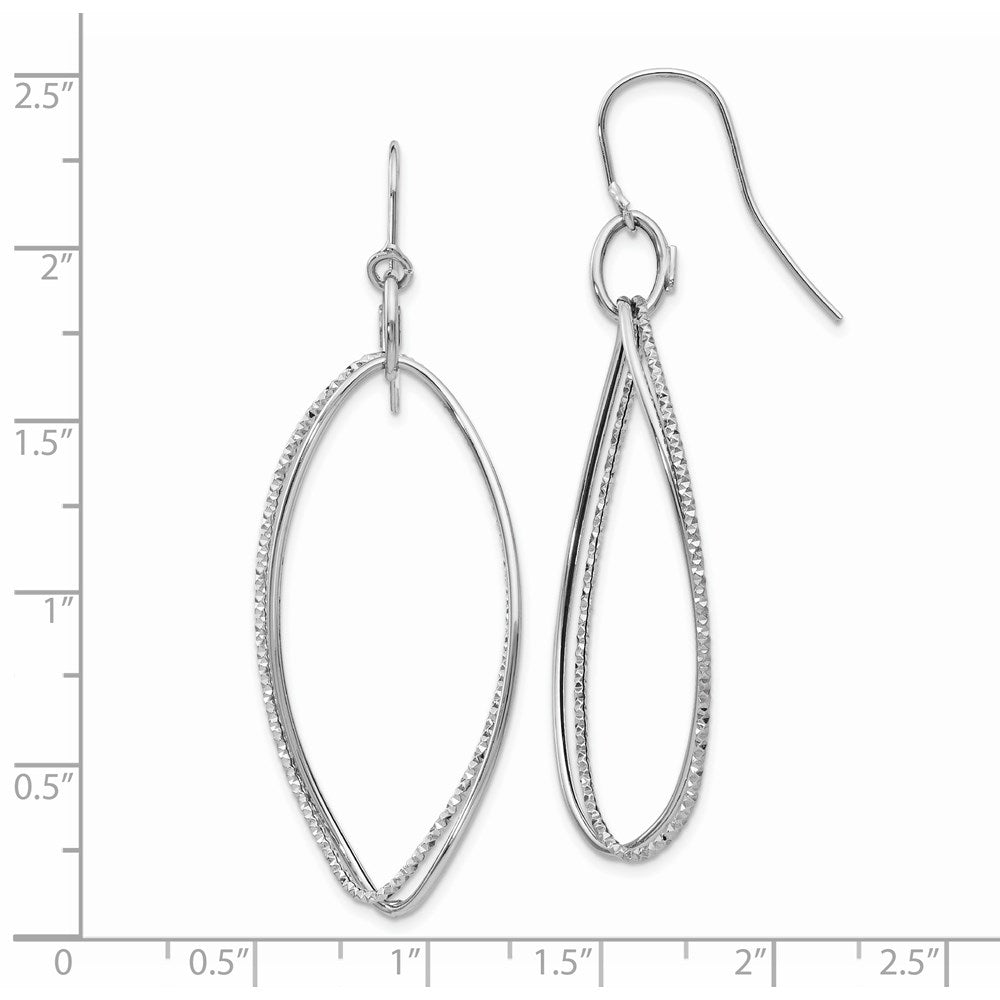 14k White Gold 20 mm Textured Twisted Dangle Shepherd Hook Earrings (1.6 grams)