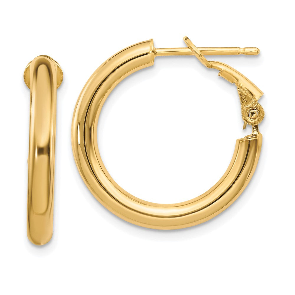 14k Yellow Gold 22 mm Polished Round Omega Back Hoop Earrings (2.28 grams)