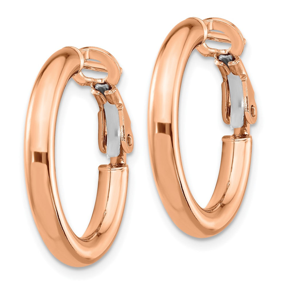 14k Rose Gold 22 mm Polished Round Omega Back Hoop Earrings (2.23 grams)