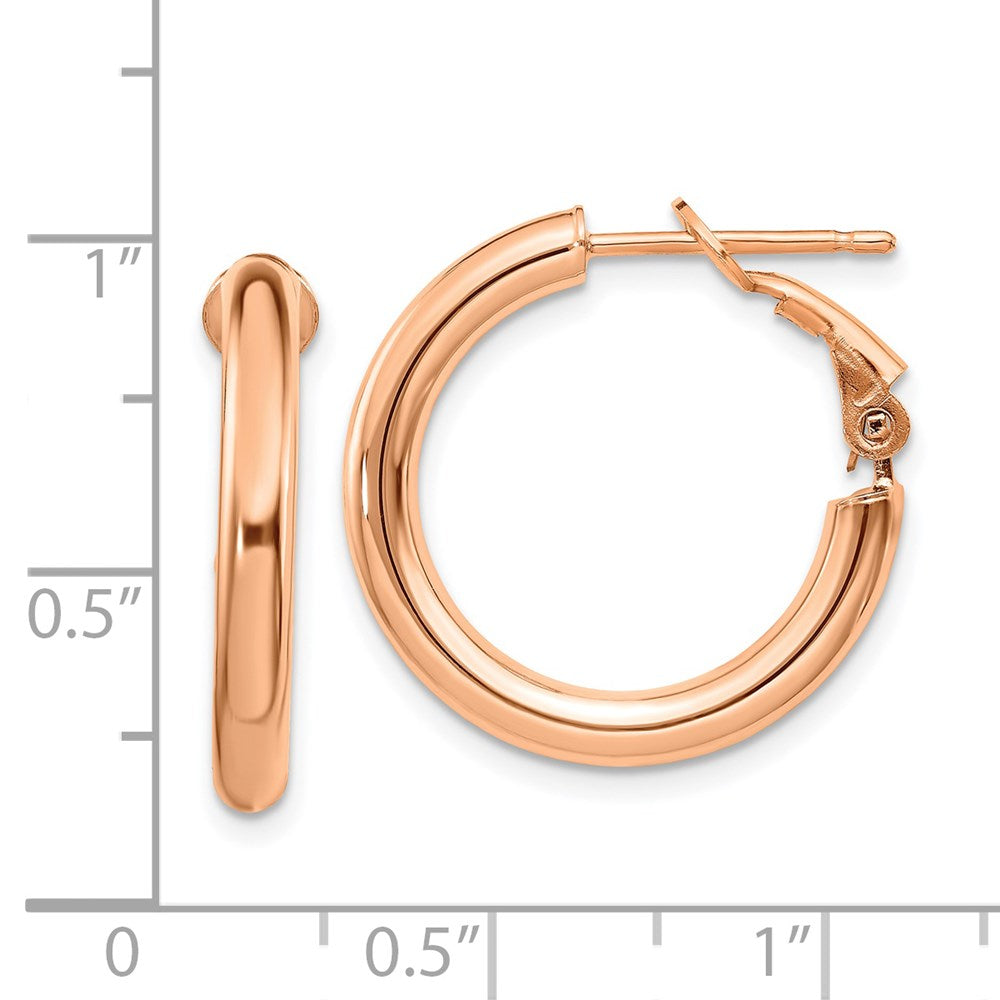 14k Rose Gold 22 mm Polished Round Omega Back Hoop Earrings (2.23 grams)