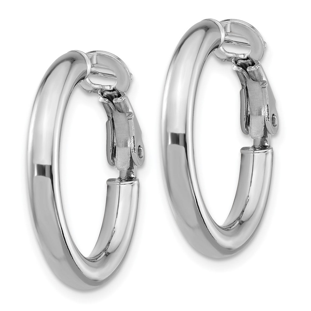 14k White Gold 22 mm Polished Round Omega Back Hoop Earrings (2.3 grams)