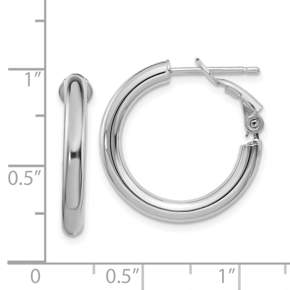 14k White Gold 22 mm Polished Round Omega Back Hoop Earrings (2.3 grams)