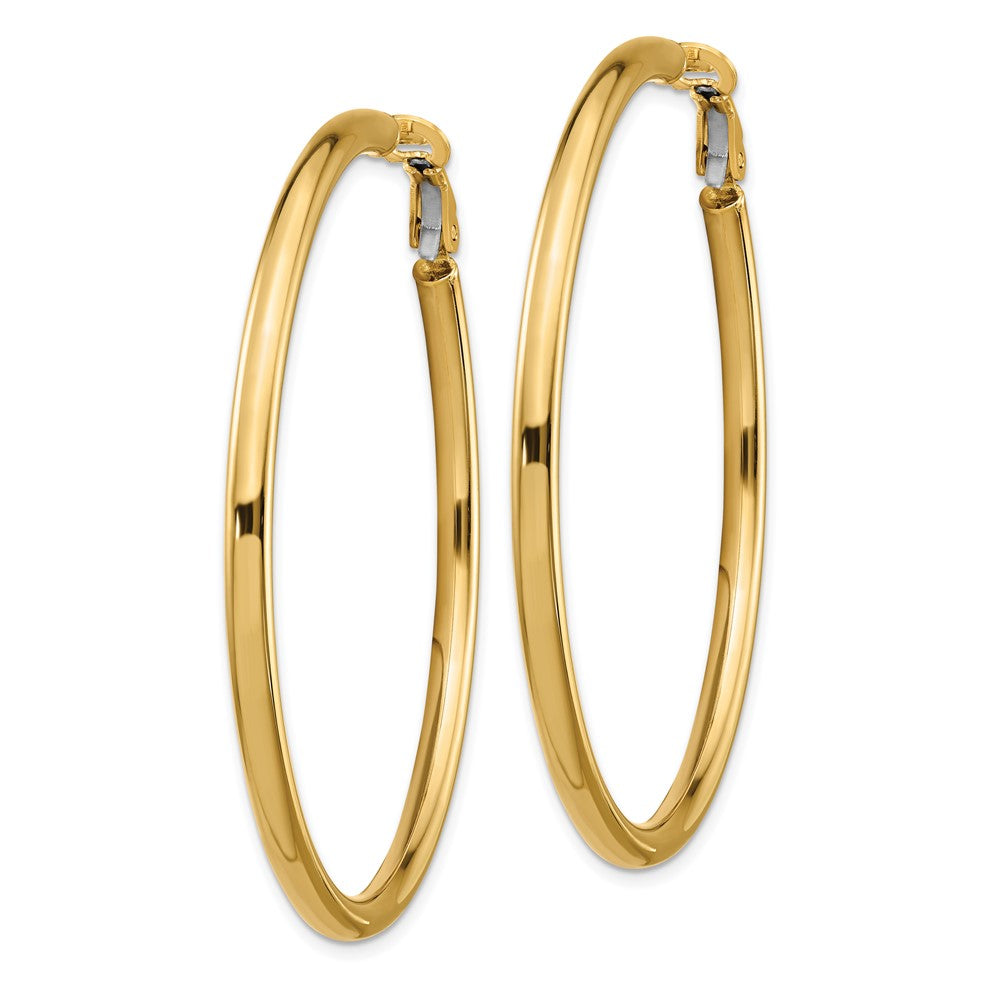 14k Yellow Gold 52 mm Polished Round Omega Back Hoop Earrings (5.49 grams)