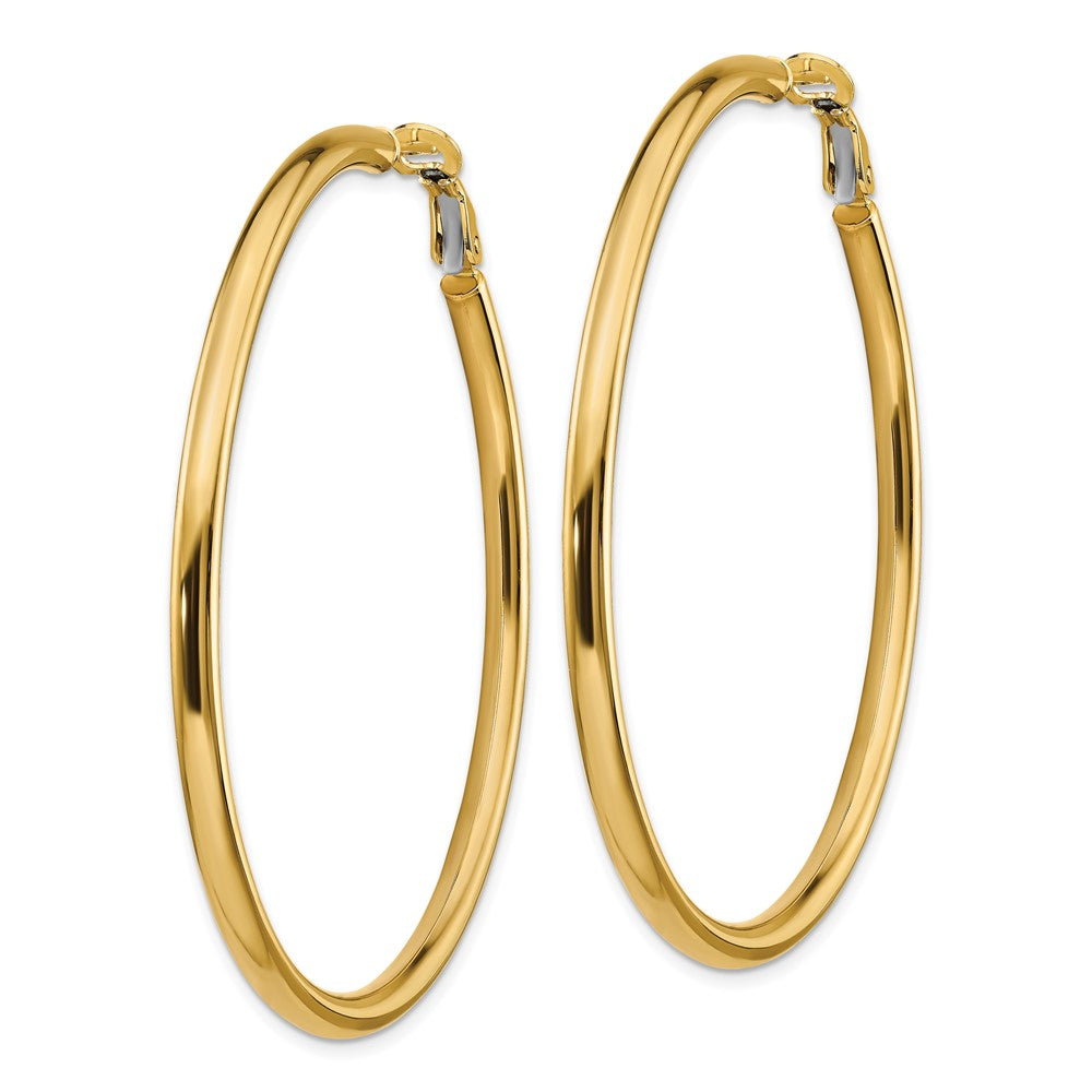 14k Yellow Gold 57 mm Polished Round Omega Back Hoop Earrings (5.65 grams)