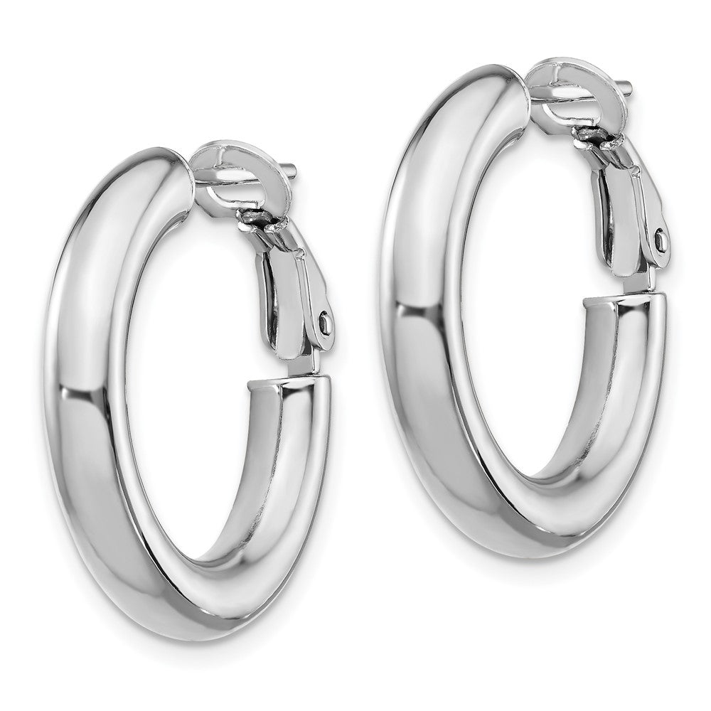14k White Gold 23.15 mm Polished Round Omega Back Hoop Earrings (3.32 grams)