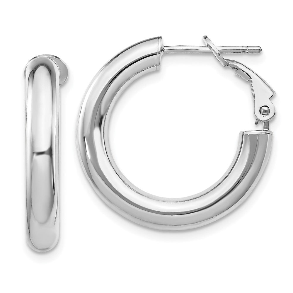 14k White Gold 23.15 mm Polished Round Omega Back Hoop Earrings (3.32 grams)
