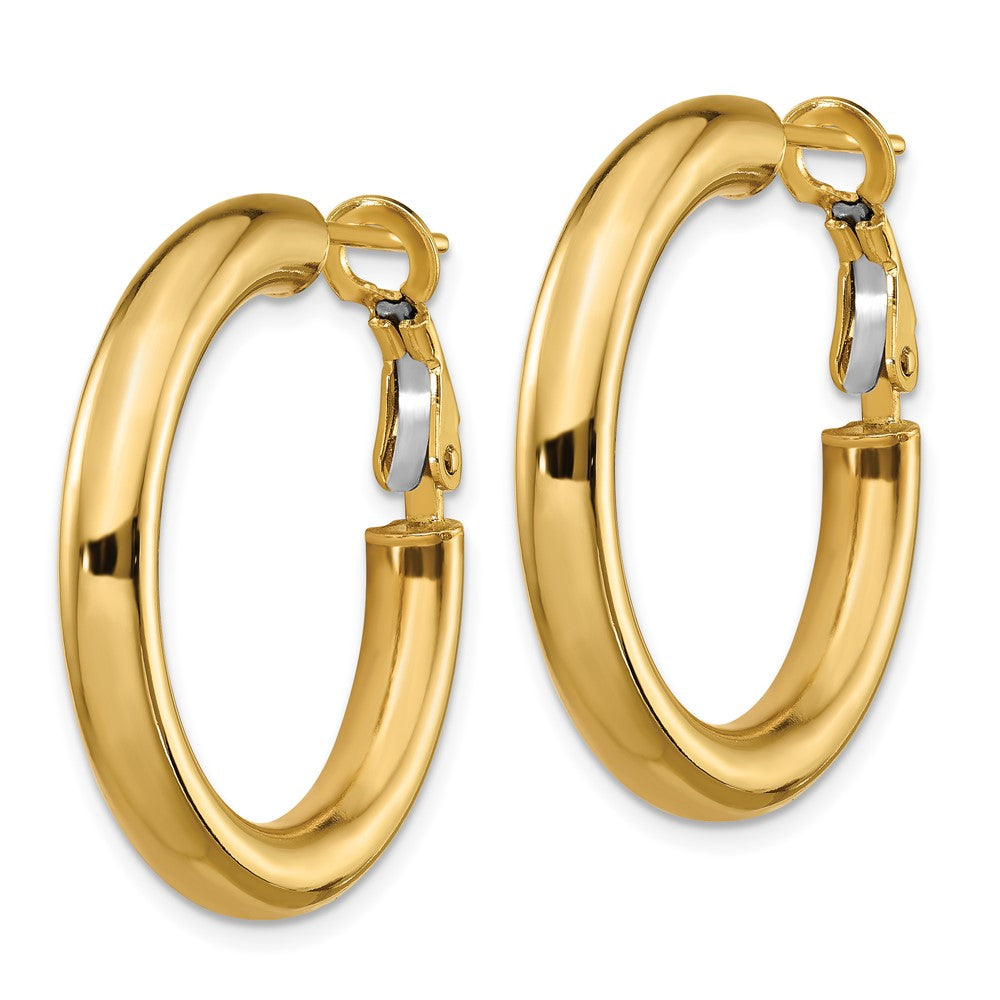 14k Yellow Gold 28.65 mm Polished Round Omega Back Hoop Earrings (3.67 grams)
