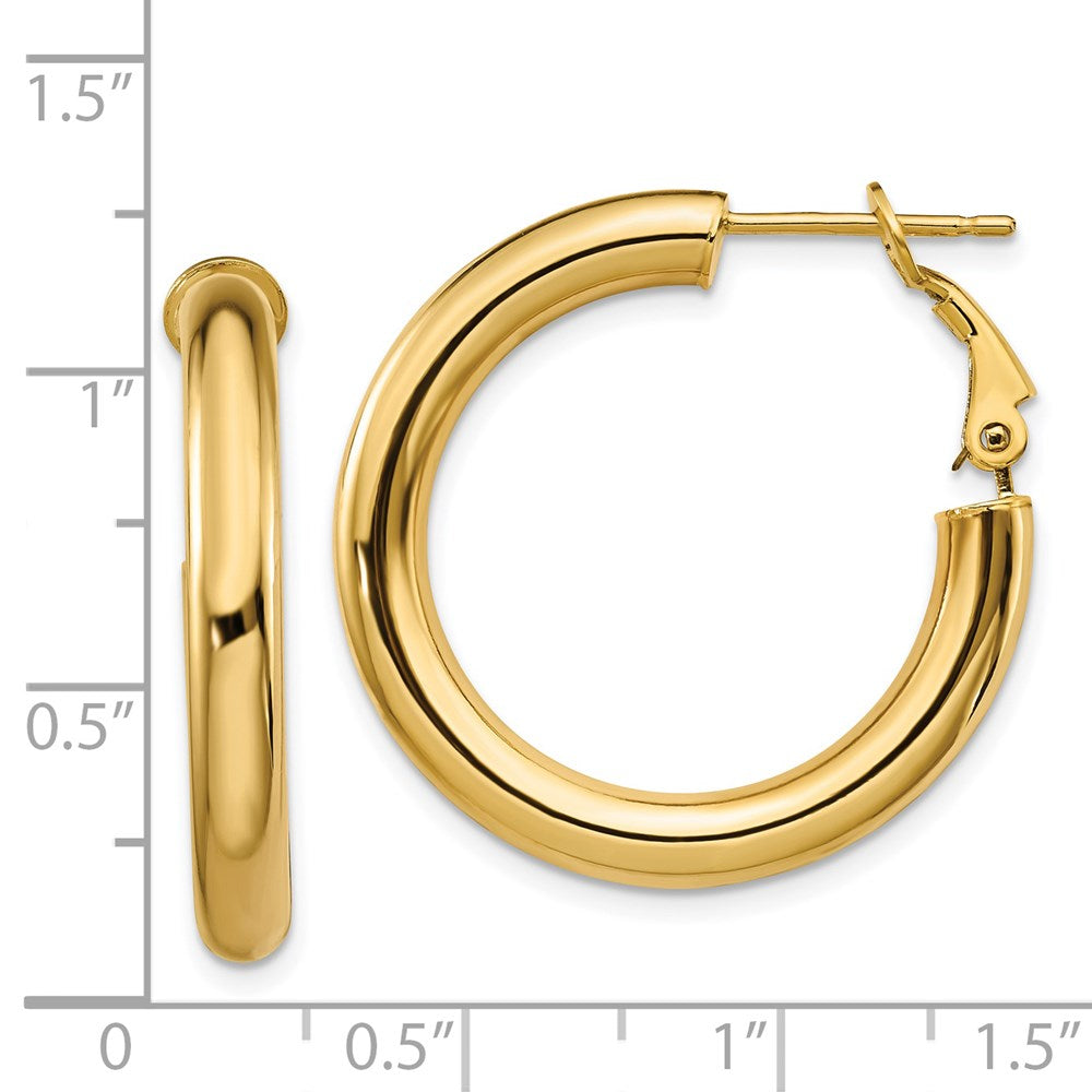 14k Yellow Gold 28.65 mm Polished Round Omega Back Hoop Earrings (3.67 grams)