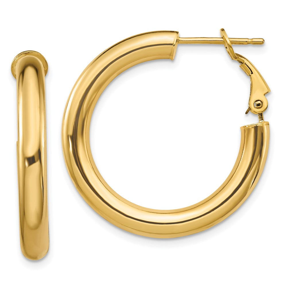 14k Yellow Gold 28.65 mm Polished Round Omega Back Hoop Earrings (3.67 grams)