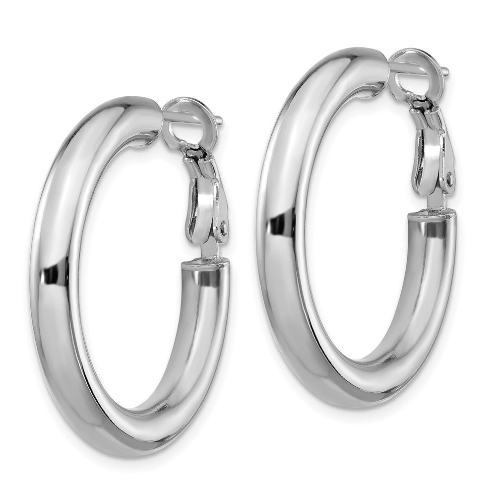14k White Gold 28.65 mm Polished Round Omega Back Hoop Earrings (3.72 grams)