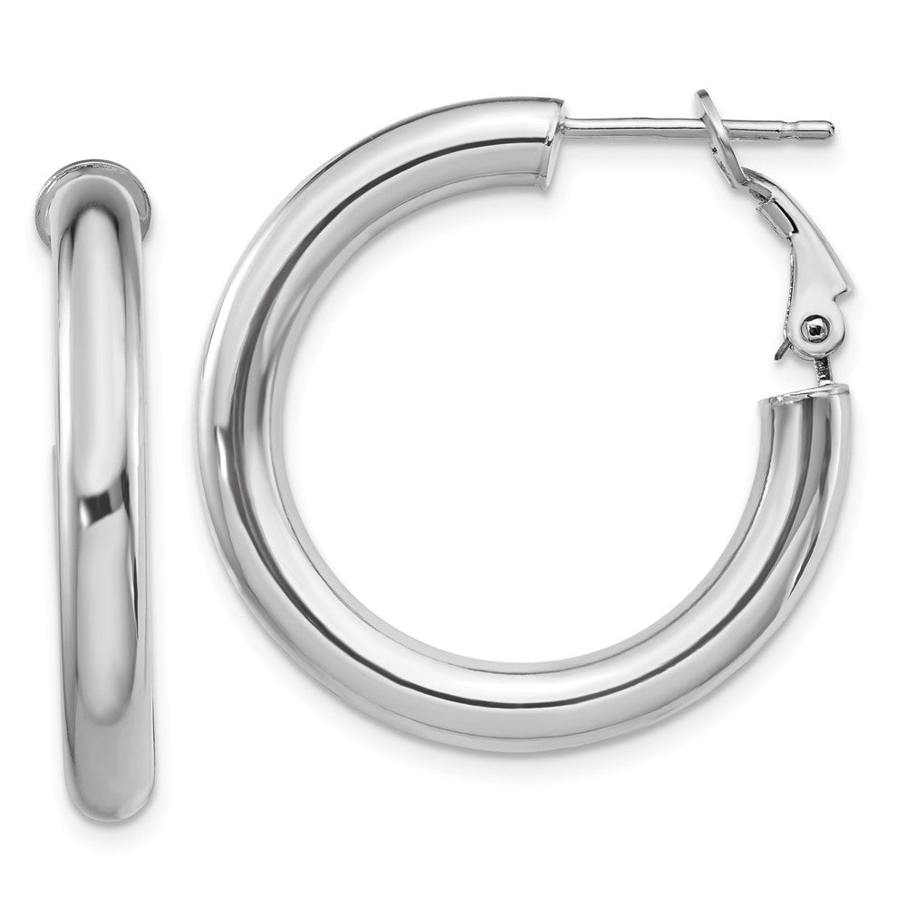 14k White Gold 28.65 mm Polished Round Omega Back Hoop Earrings (3.72 grams)