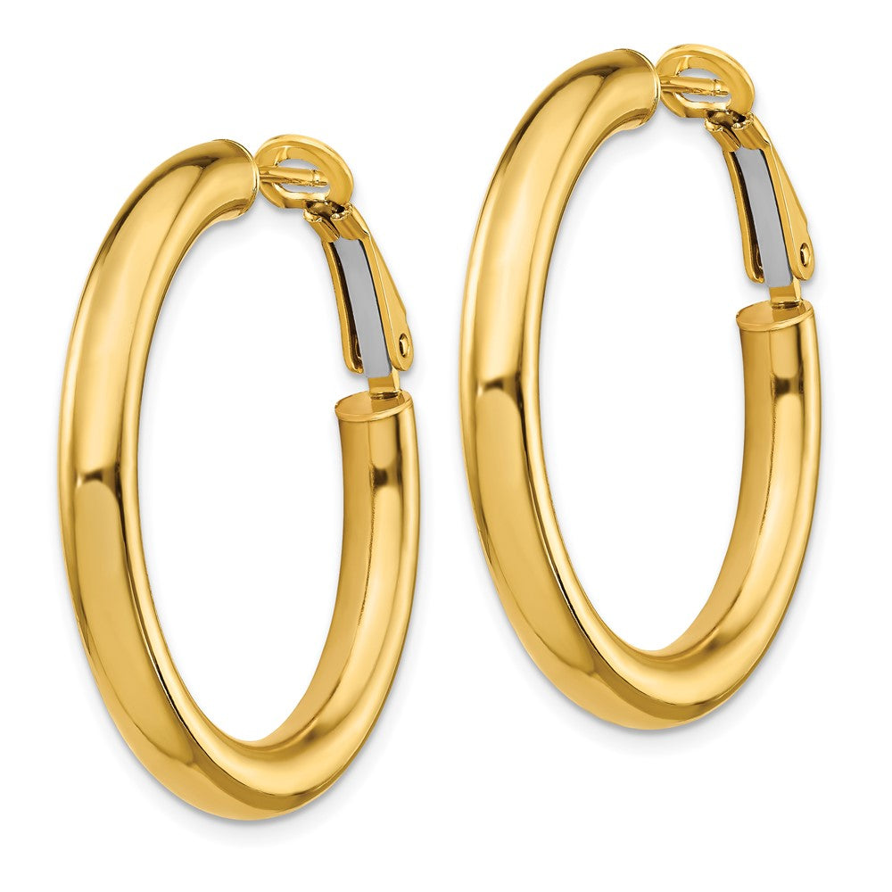 14k Yellow Gold 34 mm Polished Round Omega Back Hoop Earrings (4.31 grams)