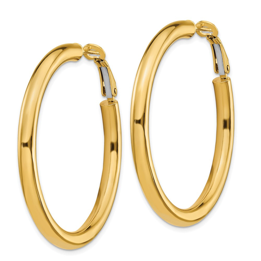 14k Yellow Gold 44.25 mm Polished Round Omega Back Hoop Earrings (5.78 grams)
