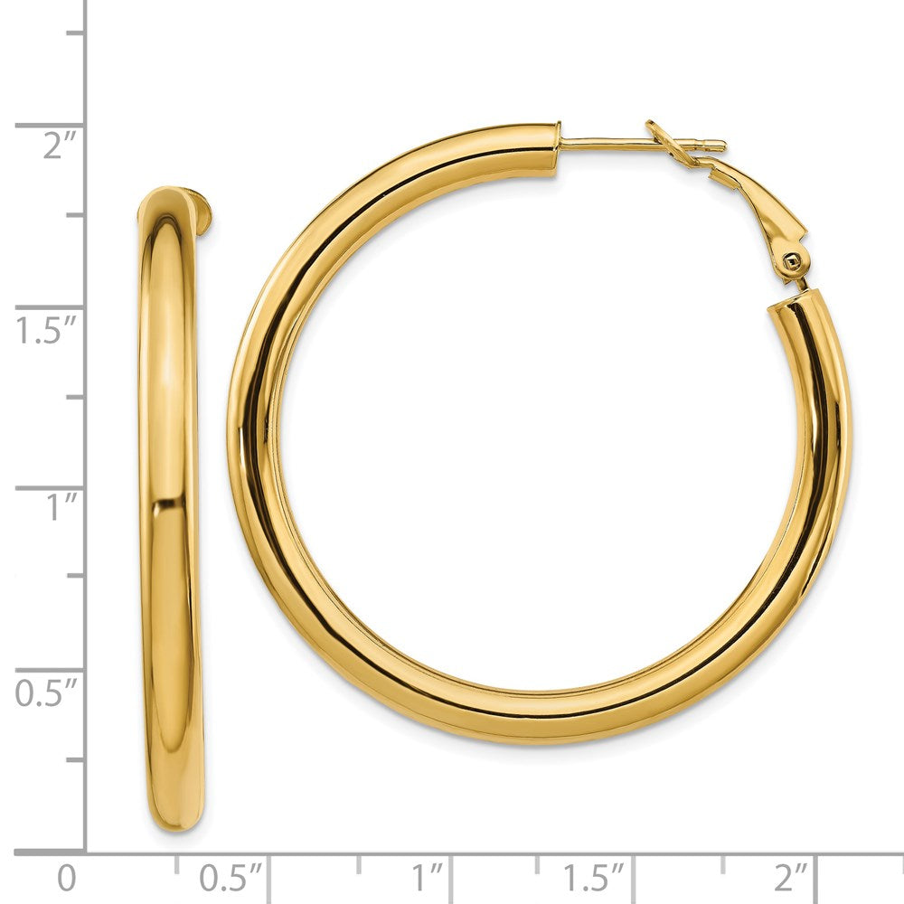 14k Yellow Gold 44.25 mm Polished Round Omega Back Hoop Earrings (5.78 grams)