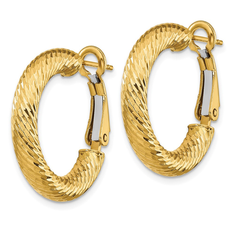 14k Yellow Gold 23.25 mm Diamond-cut Round Omega Back Hoop Earrings (2.83 grams)