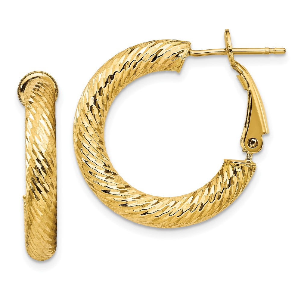 14k Yellow Gold 23.25 mm Diamond-cut Round Omega Back Hoop Earrings (2.83 grams)