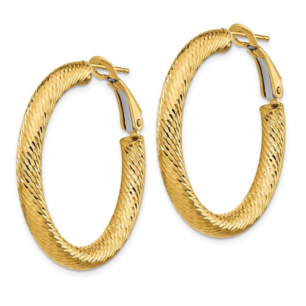 14k Yellow Gold 33.6 mm Diamond-cut Round Omega Back Hoop Earrings (3.89 grams)