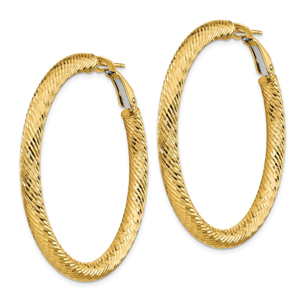 14k Yellow Gold 45.75 mm Diamond-cut Round Omega Back Hoop Earrings (5.12 grams)