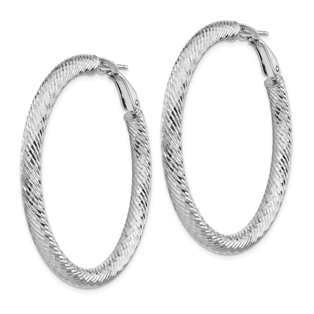 14k White Gold 45.75 mm Diamond-cut Round Omega Back Hoop Earrings (4.88 grams)