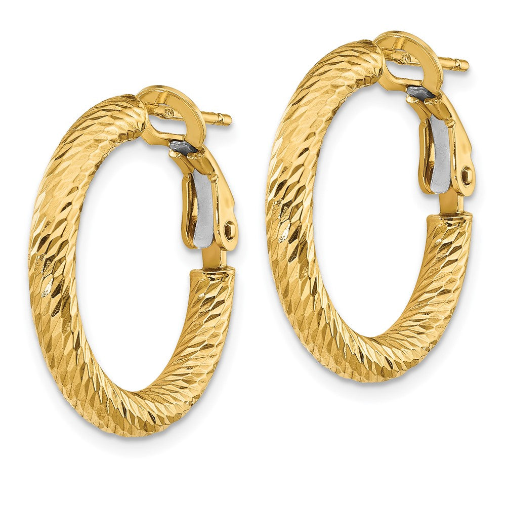 14k Yellow Gold 21.6 mm Polished Diamond-cut Round Omega Back Hoop Earrings (2.07 grams)