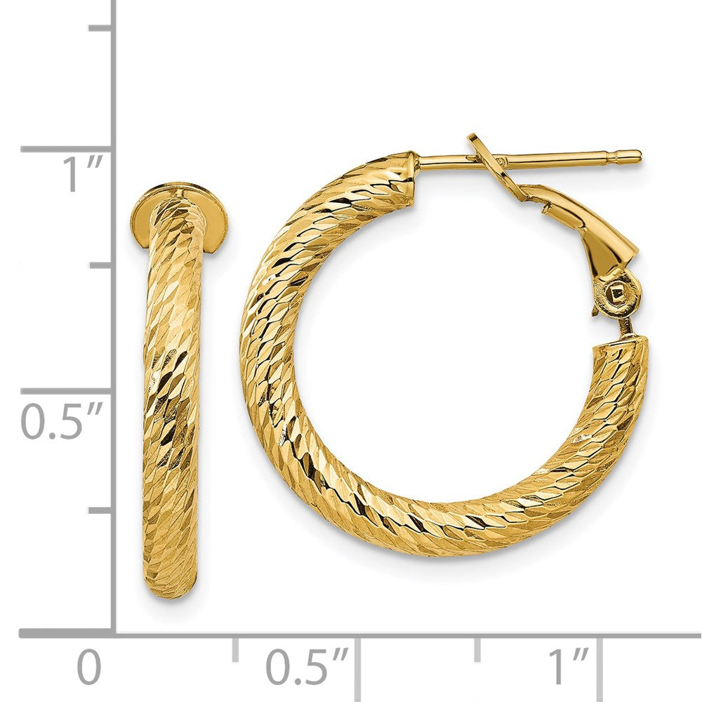 14k Yellow Gold 21.6 mm Polished Diamond-cut Round Omega Back Hoop Earrings (2.07 grams)