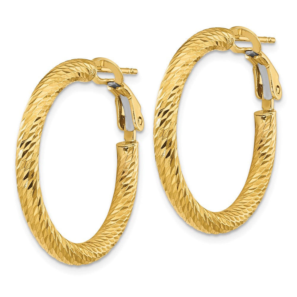 14k Yellow Gold 27 mm Diamond-cut Round Omega Back Hoop Earrings (2.51 grams)