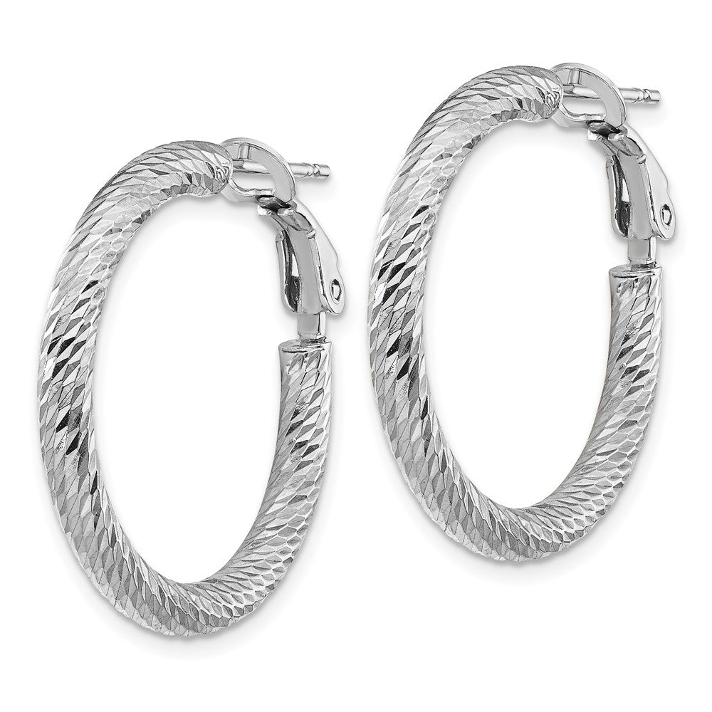 14k White Gold 27 mm Diamond-cut Round Omega Back Hoop Earrings (2.63 grams)